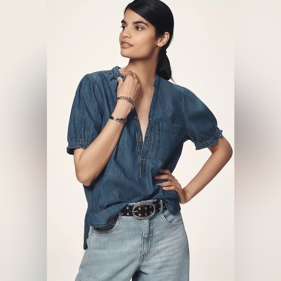 Pilcro Tops - Pilcro Indigo Denim Henley Blouse